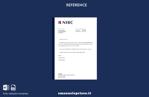 modello di riferimento per la chiusura della banca NIBC olandese in stile verifi